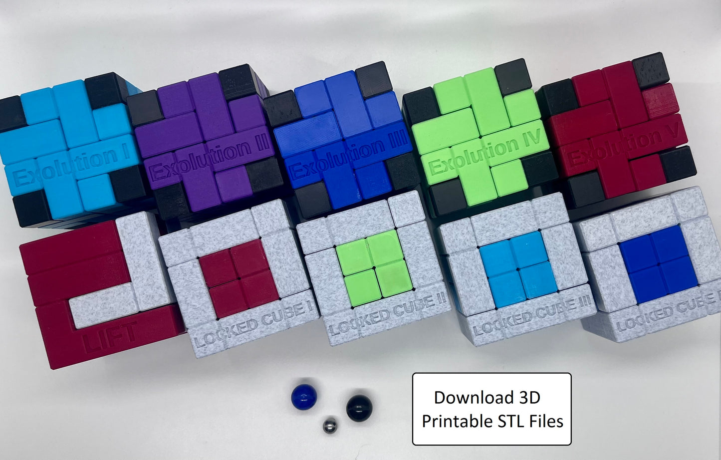 Download 3D Printable STL Files for 10 3D Packing Interlocking Cube Puzzles with Marbles