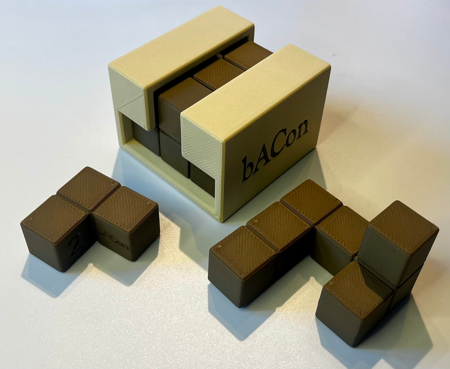 bACon - 3D Printed Premium Wood Filament Multi-Color Packing Puzzle