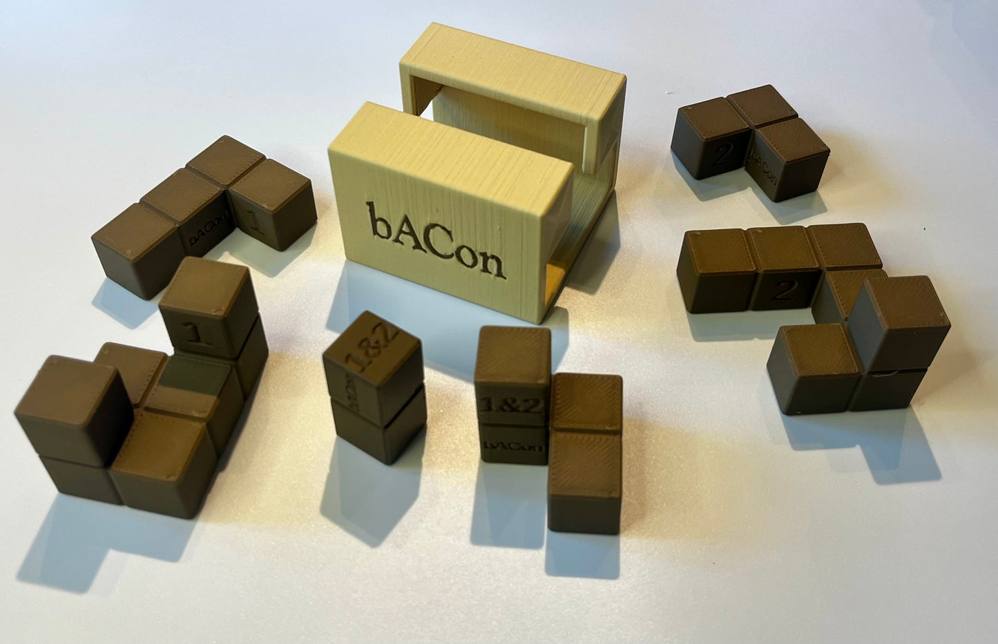 bACon - 3D Printed Premium Wood Filament Multi-Color Packing Puzzle