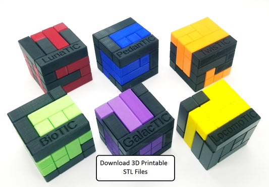 Download 3D Printable STL Files for the 6 Difficult Turning Interlocking Cube Puzzles
