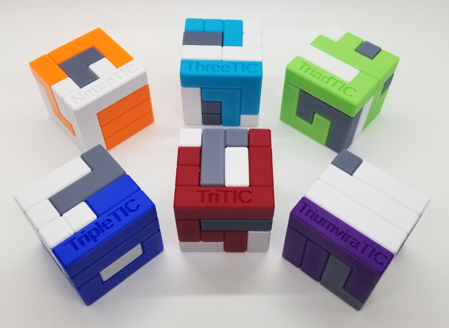 Three Piece Turning Interlocking Cube Series - 3D Printed TIC Puzzles