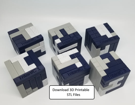 Download 3D Printable STL Files for 6 Three Piece 5x5x5 Turning Interlocking Cube Puzzles